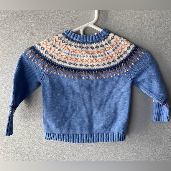 Lands End blue fair isle collar button front chunky 100% cotton cardigan sz 4T - Picture 5 of 5